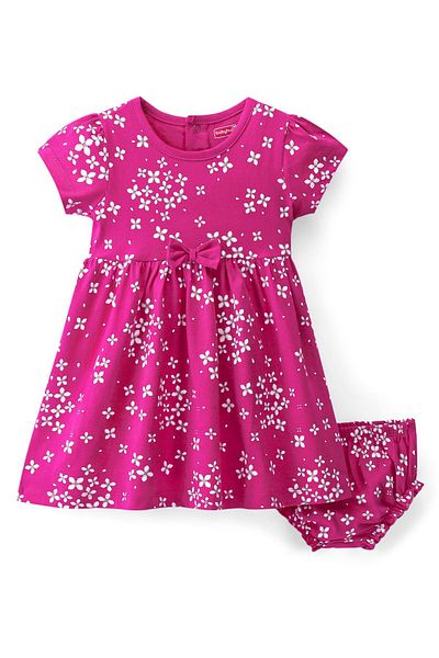 Babyhug Babyhug 100% Cotton Knit Short Sleeve Frock & Bloomer With Floral Print - Pink