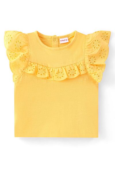 Babyhug Babyhug 100% Cotton Sleeveless  Top & Skirt Set with  Frill Detailing & Floral Print -Yellow & White