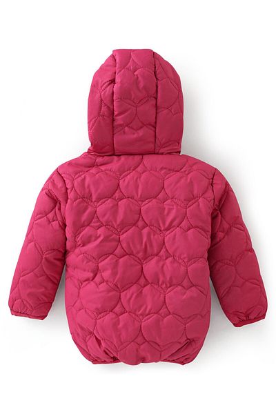 Babyhug Babyhug Woven Full Sleeves Hooded Jacket with Heart Design - Pink