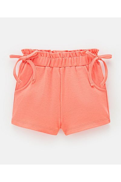 Bonfino Bonfino Interlock Cotton Knit Solid Shorts with Mock Tie-Up Details - Coral