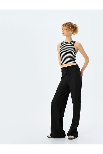Koton High Waist Gimped Trousers - Wide Leg and Twist