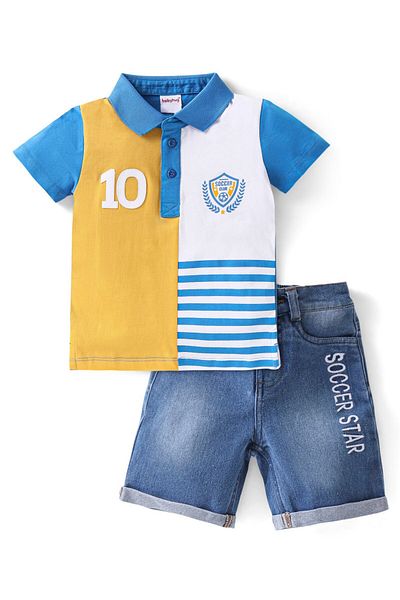 Babyhug Babyhug Single Jersey Knit Half Sleeves Color Block T-Shirt & Shorts - Multicolor