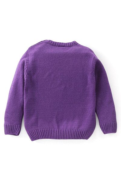 Babyhug Babyhug Knit Full Sleeves Sweater Pullover with Floral Embroidery -Purple