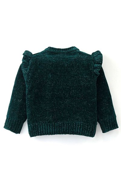 Babyhug Babyhug Knitted Full Sleeves Pullover Sweater With Star Patch & Frill Detailing - Green