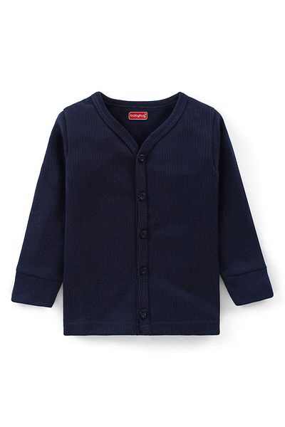 Babyhug Babyhug Full Sleeves Solid Thermal Vest & Pants Set - Navy Blue