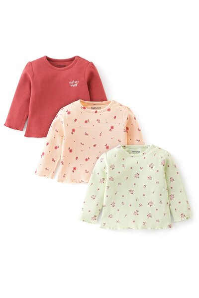 Babyoye مجموعة من 3 قطع من Babyoye Cotton Eco Conscious بأكمام كاملة وطبعة زه...