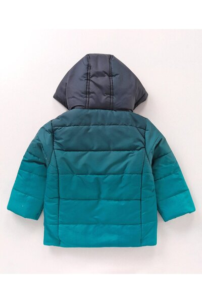 Babyhug Babyhug Full Sleeves Hooded Padded Jacket Block Print - Blue
