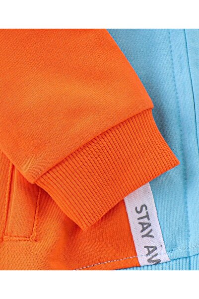 Babyhug Babyhug 100% Cotton Knit Full Sleeves Cut & Sew Sweatjacket With Hood & Tape Detailing -Multicolour