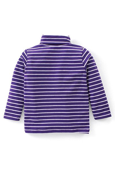 Babyhug Babyhug Cotton Lycra Full Sleeves Turtle Neck T-Shirt With Stripes - Purple & White