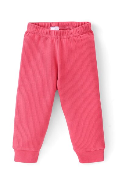 Babyhug Babyhug Cotton Full Sleeves Front Open Thermal Vest & Pants - Coral