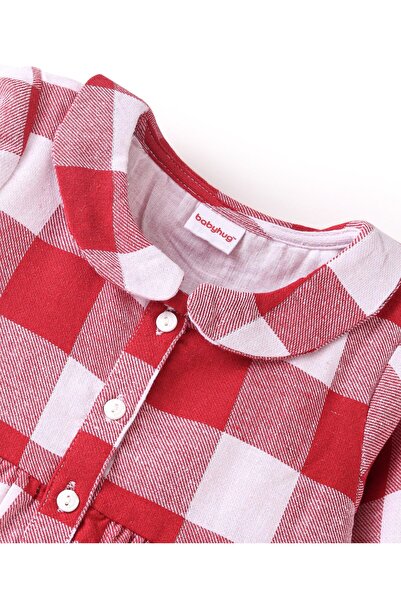 Babyhug Babyhug Yarn Dyed Checks Full Sleeves Dress With Frill Detailing - Red
