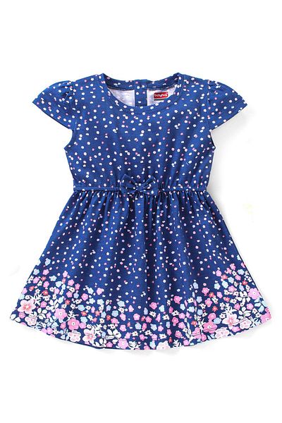 Babyhug Babyhug 100% Cotton Knit Cap Sleeves Frock Floral Print - Navy Blue