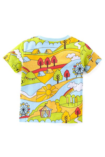Babyhug Babyhug 100% Cotton Half Sleeves T-Shirt with Landscape Print and Shorts - Multicolour