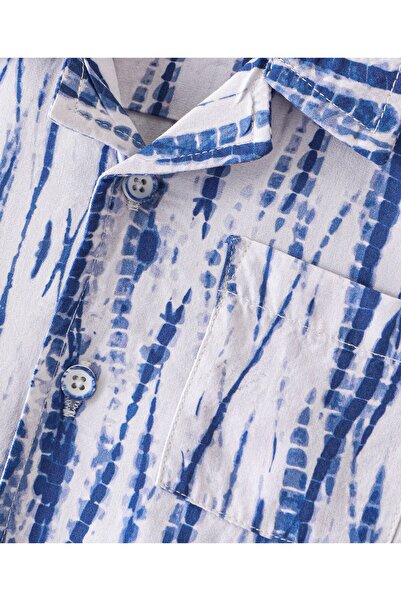 Bonfino Bonfino 100% Viscose Woven Half Sleeves Tye Dye Resort Collar Shirt - Blue