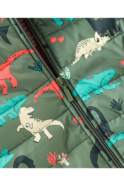 Babyhug Babyhug Full Sleeves Hooded & Padded Jacket Dino Print- Olive