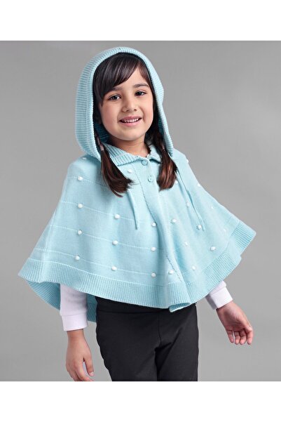 Babyoye Babyoye Eco Conscious 100% Cotton Knit Solid Woolen Poncho-  Blue