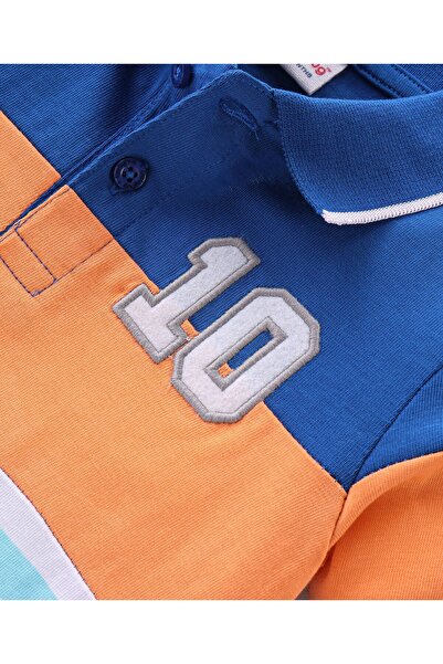 Babyhug Babyhug Cotton Knit Half Sleeves Striped & Numeric Embroidery Polo T-Shirt - Multicolour