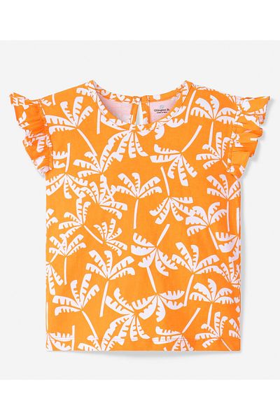 Ollington St. Ollington St. 100% Cotton Ruffle Sleeves Top & Shorts/Co/ord Set With Tropical Print - Orange