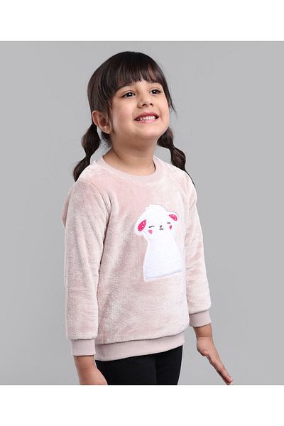 Babyoye Babyoye Knitted Full Sleeves Sweatshirt with Bunny Embroidery - Grey