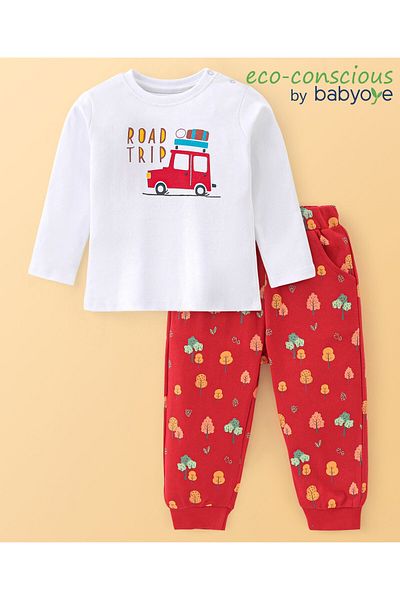 Babyoye Babyoye 100% Cotton Eco Jiva Finish All Over Printed Full Sleeve T-Shirt and Lounge Pant Set-Red