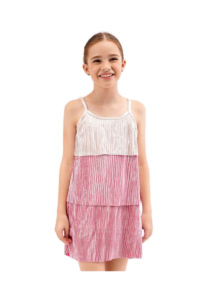 Primo Gino Primo Gino Singlet Sleeves Layered Party Frock Glitter Print - Pink Golden