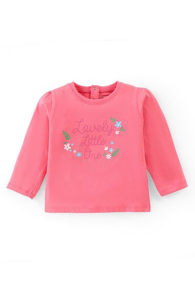 Babyhug Babyhug 100% Cotton Full Sleeves T-Shirt With Floral Graphics- Pink