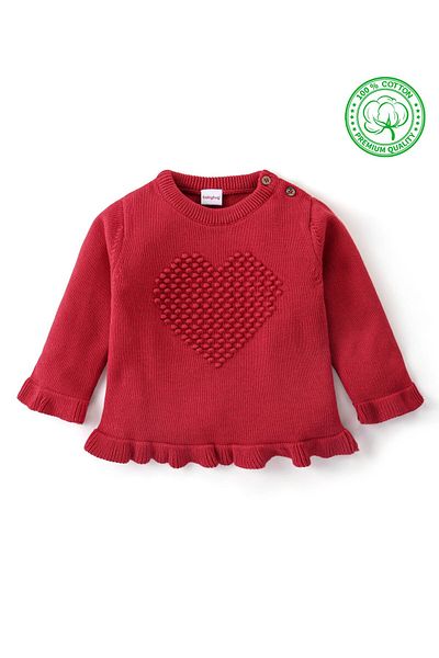 Babyhug Kalp Kablo Örgü Tasarımı ile Örme Uzun Kollu Kazak - Kırmızı