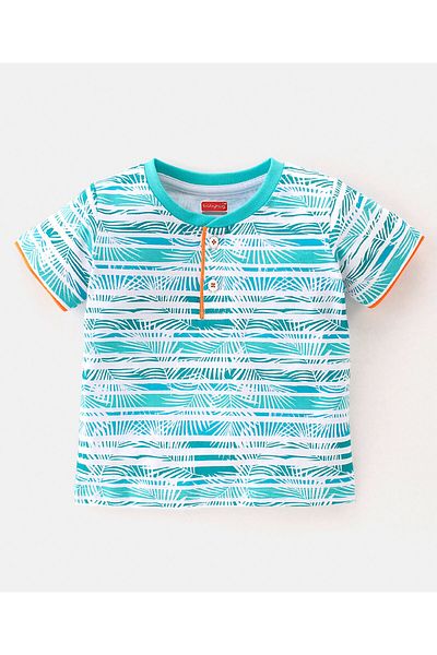 Babyhug Babyhug Single Jersey Knit Half Sleeves T-Shirt & Denim Shorts Tropical Print - Blue