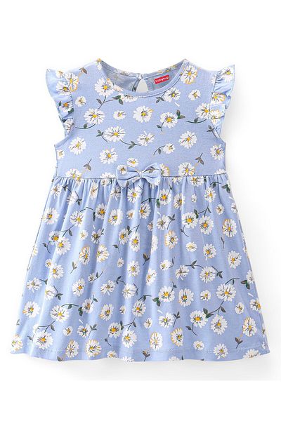 Babyhug Babyhug Cotton Knit Short Sleeves Round Neck Knee Length Frocks Floral Print Pack of 2 - Multi Color