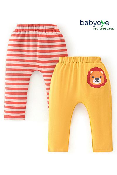 Babyoye Babyoye  100% Cotton With Eco Jiva Finish Diaper Leggings Striped Pack of 2 - Red & Yellow