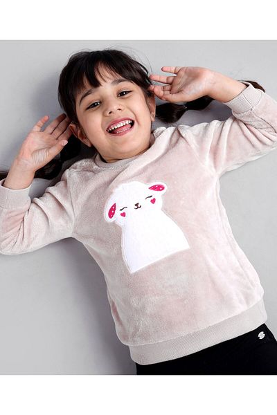 Babyoye Babyoye Knitted Full Sleeves Sweatshirt with Bunny Embroidery - Grey