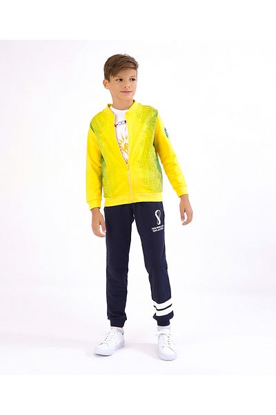 Primo Gino Primo Gino Boys 100% Cotton Full Sleeve Soccer Inspired Zip Through Sweatshirt Placemen Print-Yellow