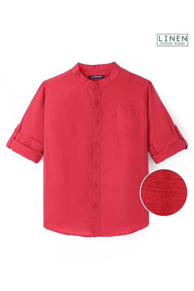 Pine kids Pine Kids Linen Woven Full Sleeves Solid Shirt - Red