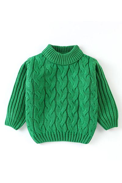 Babyhug Babyhug Full Sleeves Cable Knit Sweater Solid- Green
