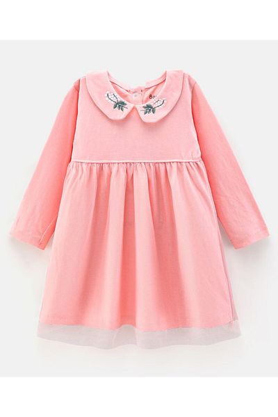Bonfino Bonfino Full Sleeves Dress Tulle And Peter Pan Collar With Embroidery Detailing - Pink