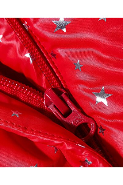 Babyhug Babyhug Full Sleeves Hooded  Winter Romper Star Foil Print - Red