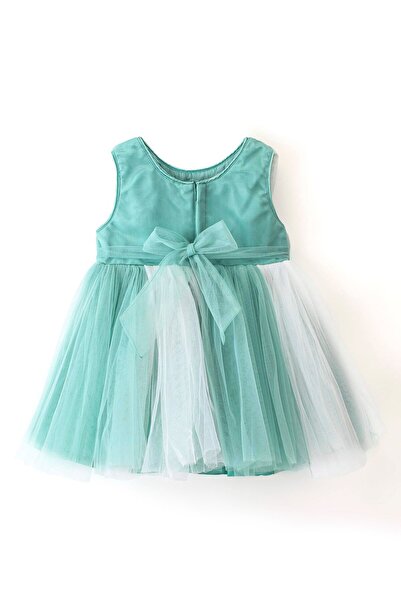 Babyhug Babyhug Sleeveless Mesh Party Frock with Floral Applique - Blue