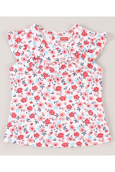 Babyhug Babyhug Floral Top and Denim Skirt Set - White Blue
