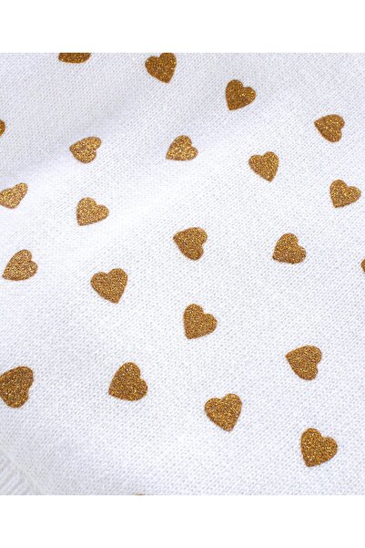 Babyhug Babyhug Knitted Full Sleeves Pullover Sweater with Glitter Hearts Design & Frill Detailing - White