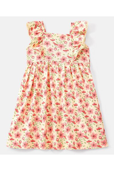 Babyhug Babyhug 100% Cotton Knitted Sleeveless Frock Floral Printed - Pink