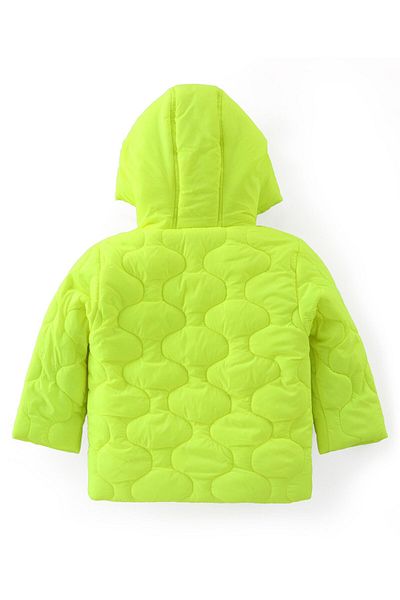 Babyhug Babyhug Full Sleeves Padded Winter Jacket with Hood Sew Design - Lime green