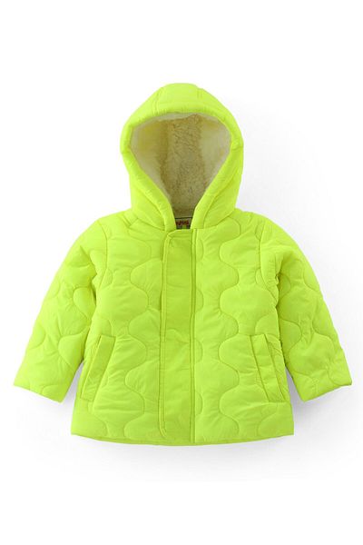 Babyhug Babyhug Full Sleeves Padded Winter Jacket with Hood Sew Design - Lime green