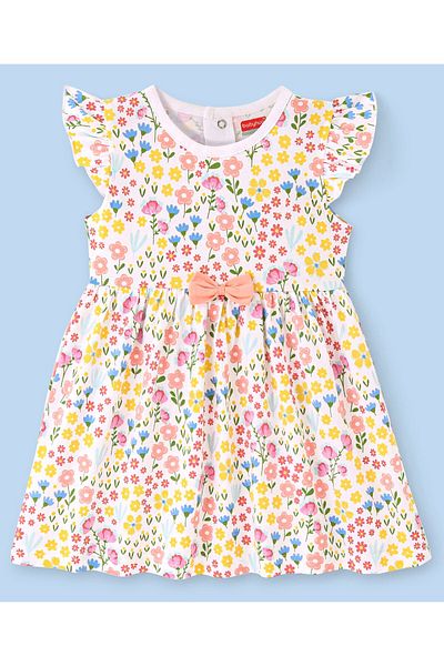Babyhug Babyhug 100% Cotton Knit Half Sleeves Floral Printed Frocks with  Bloomer - White