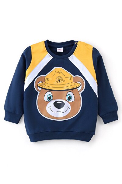 Babyhug سويت شيرت بأكمام طويلة من Babyhug Raglan مع رسومات دب - أزرق داكن