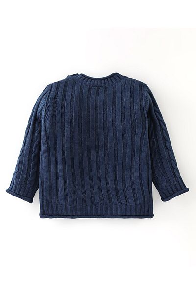 Babyhug Babyhug Acrylic Full Sleeves Cable Knit Design Sweater - Navy