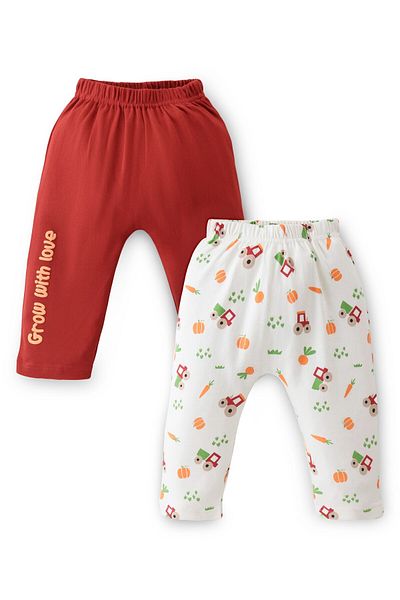 Babyoye Babyoye 100% Organic Cotton Eco Jiva Finish Diaper Leggings Farm Theme Print Pack of 2-Red & White