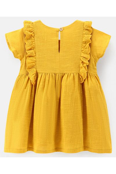 Bonfino Bonfino Cotton Viscose Half Sleeves Embroidered Frock - Yellow