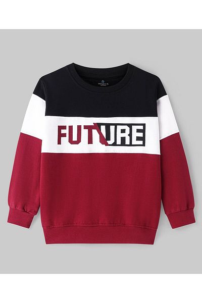 Ollington St. Ollington St. 100% Cotton Knit Full Sleeves Sweatshirt & Joggers Set With Text Print - Red