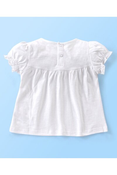 Babyhug Babyhug 100% Cotton Knit Half Sleeve Top and Skirt Set Floral Embroidery - Pink & White