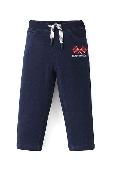 Babyhug Babyhug Cotton Spandex Full Length Stretchable Solid Joggers - Dark Blue